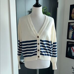 Bobi black S Striped Navy off white stripe classic preppy cardigan Sweater
